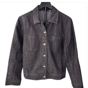 Chico's Denim Jacket Women Size 0 Black‎ Wash Stretch Cotton Trucker Additions